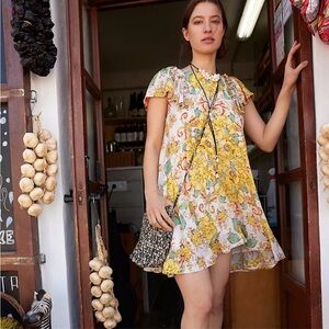 Free People Yara Print Mini Dress in Tea Combo NWT Size Large